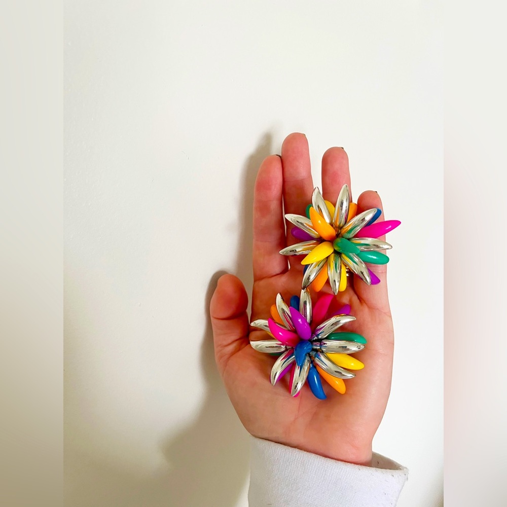 80’s Clip on Chrome and Coloured Party Earrings - Picture 2 of 4